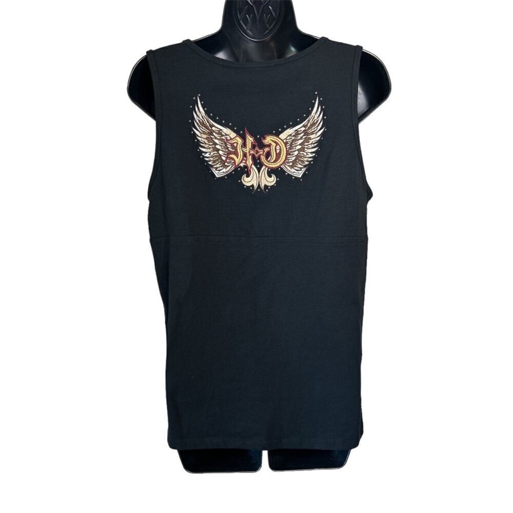 Harley Davidson Y2K Babydoll Black Embroidered Blouse Size Large